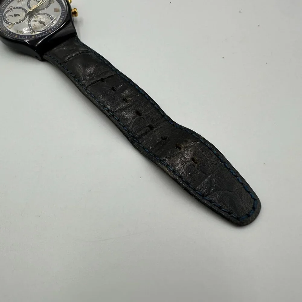 Swatch Timeless Zone Chronograph Watch Men Black 37MM Dial SCN104 New Battery